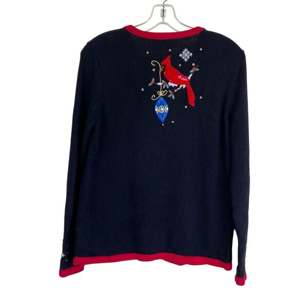 Kim Rogers Sz SP Vtg 90s Knitted Holiday Cardigan Boho Embroidered Beaded - Picture 3 of 16